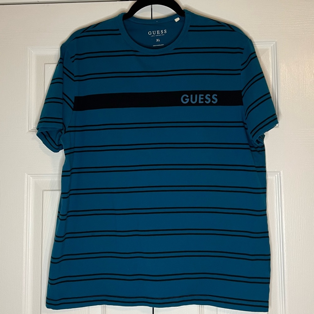 GUESS Black & Blue Striped Short Sleeve T-Shirt XL